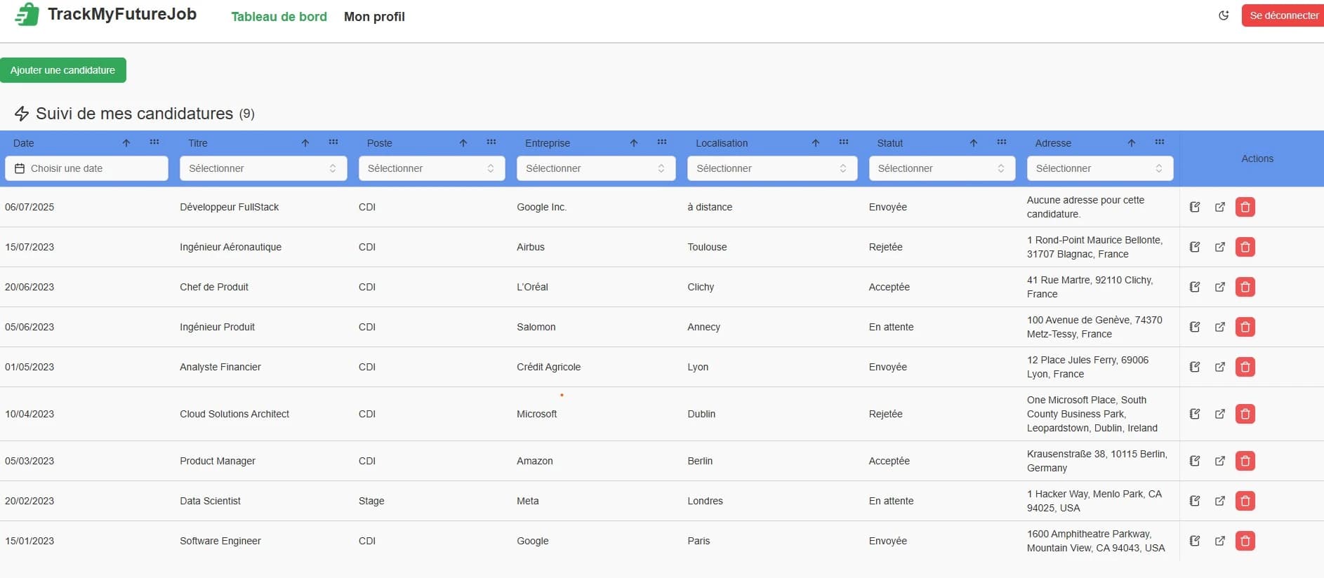 Application sur desktop en mode clair